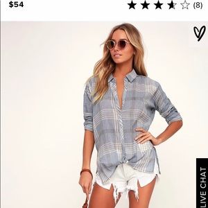 O’NEILL ARLOW BLUE PLAID TIE-FRONT TOP SMALL